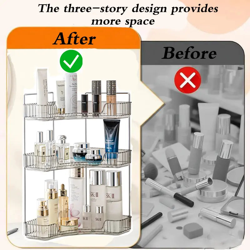 Makeup Storage Dresser Multifunctional Storage Rack Bathroom Rack Light Luxury Bathroom Storage 3 Layers Slot Brush Holder Perfume Organizer Vanity Shelf