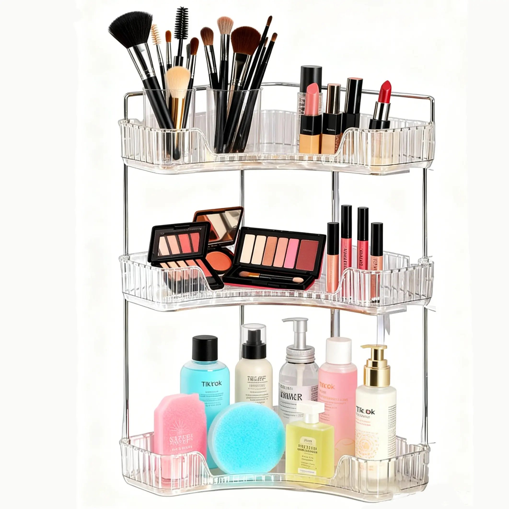 Makeup Storage Dresser Multifunctional Storage Rack Bathroom Rack Light Luxury Bathroom Storage 3 Layers Slot Brush Holder Perfume Organizer Vanity Shelf